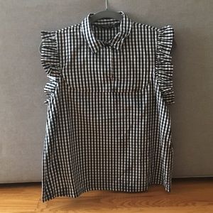 ZARA Women’s Checkered Blouse W/ruffles
